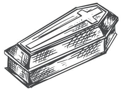 Stilvolle schwarz-weiße Zeichnung eines Sarges mit Kreuz - Symbol für Bestatter Düsseldorf und Bestattung Düsseldorf.