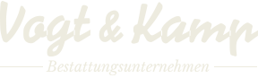 Logo von Vogt & Kamp Bestattungen Düsseldorf mit stilvoller Schrift, darunter "Bestattungsunternehmen" - Ihr Bestatter Düsseldorf.