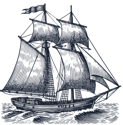Stilvolle Schwarzweiß-Zeichnung eines Segelschiffs, Symbol für den Abschied bei Ihrem Bestatter Düsseldorf - Bestattung Düsseldorf.