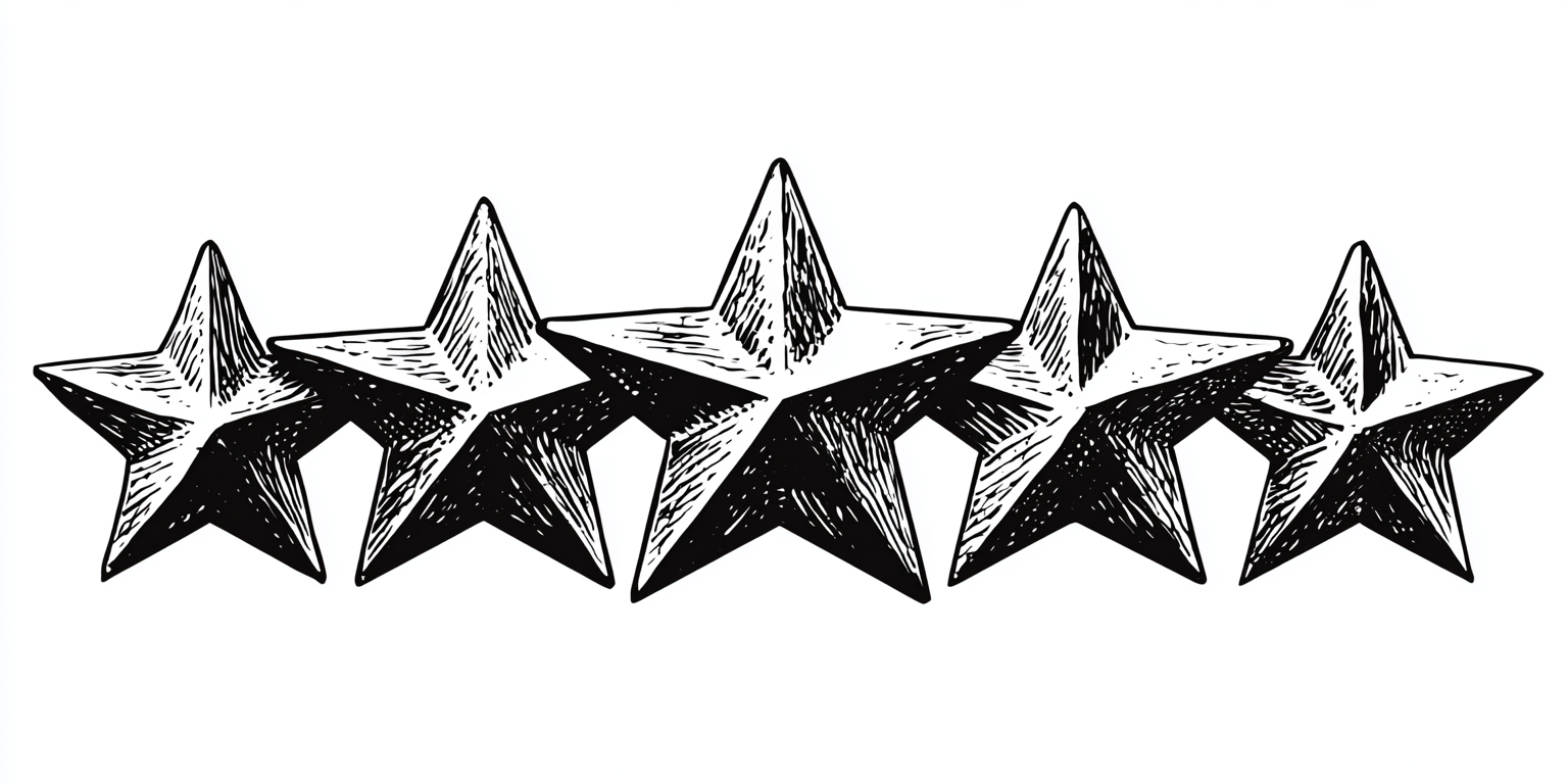 Fünf handgezeichnete Sterne in Schwarz-Weiß stehen für die höchste Zufriedenheit bei Bestatter Düsseldorf - Bestattung Düsseldorf.
