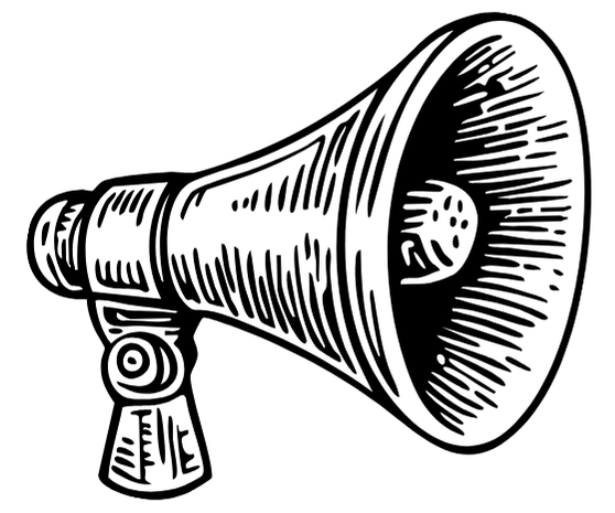 Schwarz-weiße Illustration eines Megaphons im Holzschnittstil, Symbolbild für Bestatter Düsseldorf und Bestattung Düsseldorf.